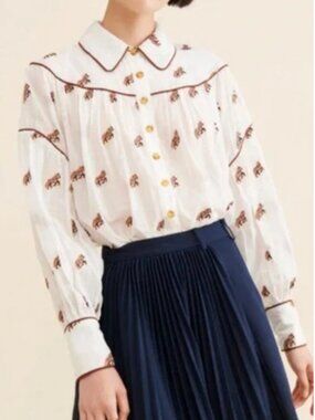 Farm Rio Embroidered Horses Front Buttons Cotton Blouse size XS